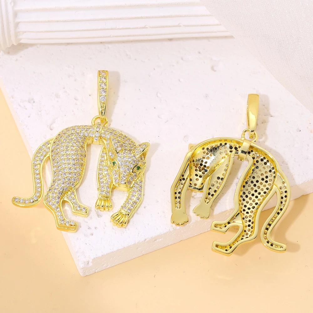 Juya Micro Pave Zircon 18K Real Gold Plated Luxury Animal Panther Lion Leopard Charms For DIY Christmas Pendant Jewelry Making