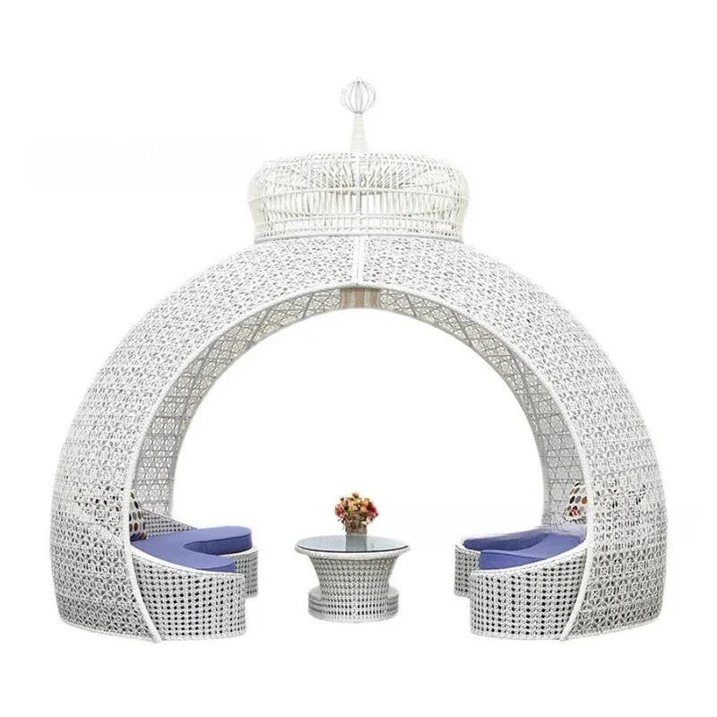 

Hotel outdoor rattan sofa Resort villa terrace reclining bed Outdoor furniture