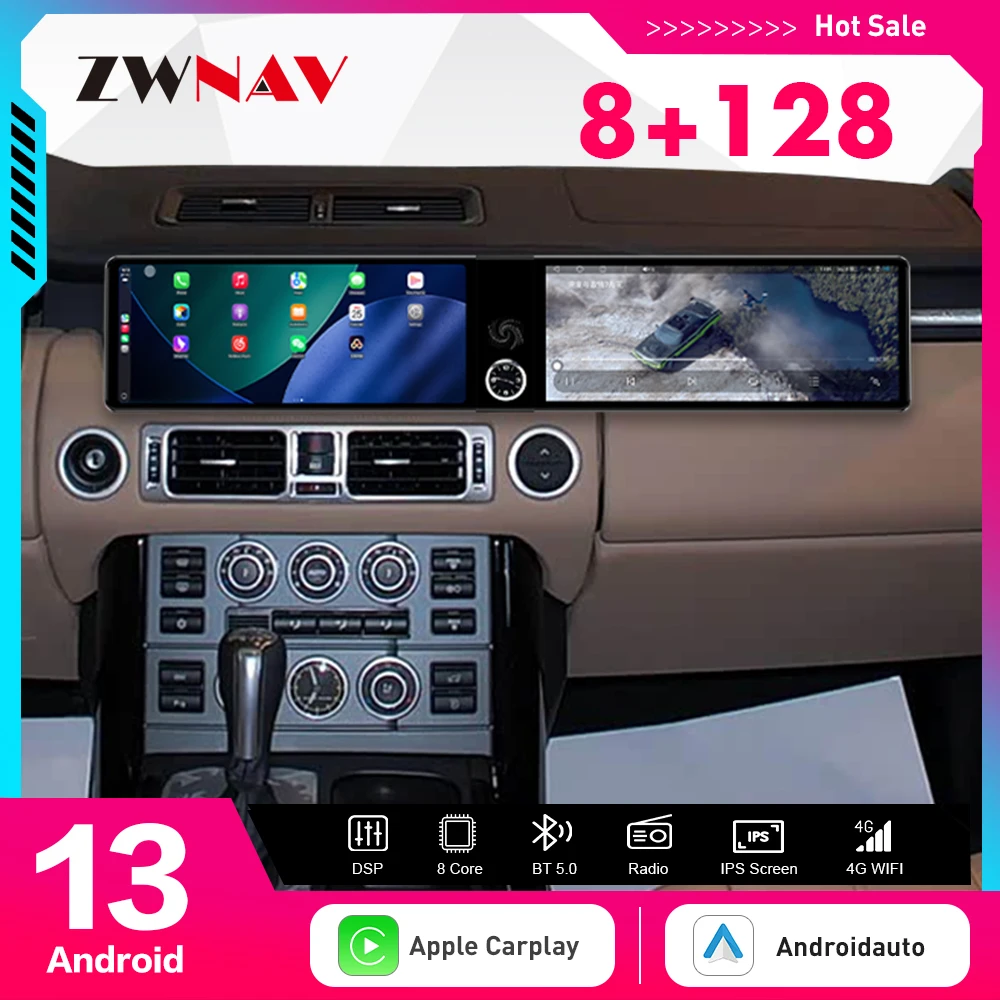 

24,6-дюймовый экран Carplay Android 13 для Land Rover Range Rover Executive 2005-2006, автомобильное радио, стерео GPS-навигация, головное устройство