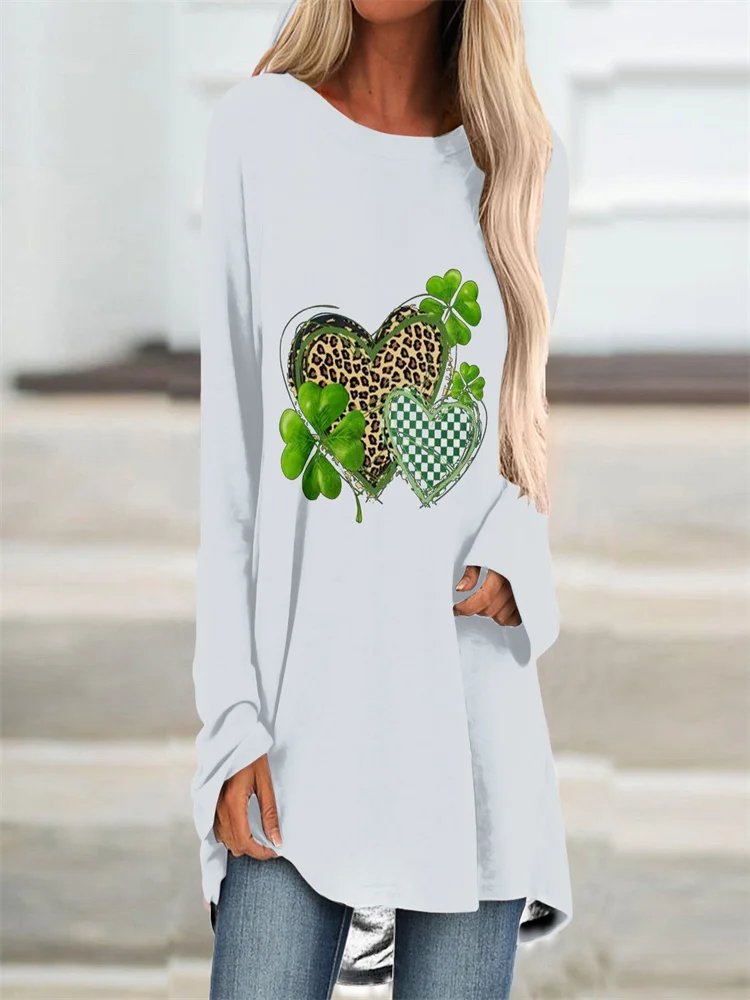 

Foreign Trade Cross border 2024 New Cross border Women's Clothing Europe and America 3D Printing Lucky Clover Round Neck Long Sl