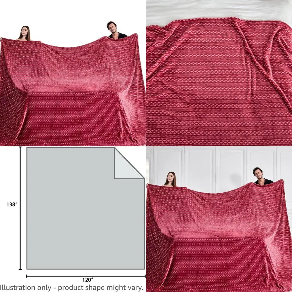 

Seamless Oversized King Fleece Blanket, 120x138 Inches, 3D Jacquard, Red Chain Pattern, Perfect for Bed, Sofa, Travel