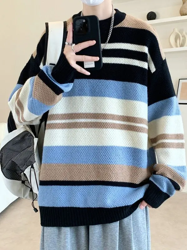 

Новый осенне-зимний мужской вязаный свитер с круглым вырезом, длинными рукавами, свободного кроя, утолщенный, модный шерстяной свитер-база