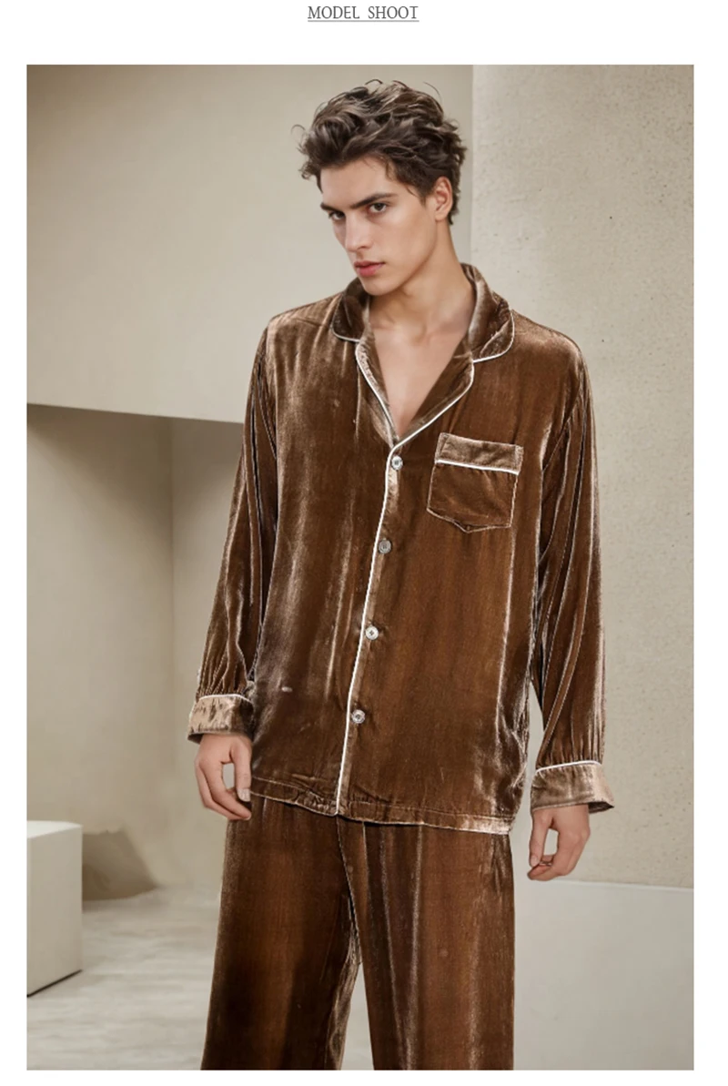 

Мужской костюм из натурального шелка, бархата, брюки с длинными рукавами, весенне-осенняя домашняя одежда для отдыха, удобные и мягкие пижамы