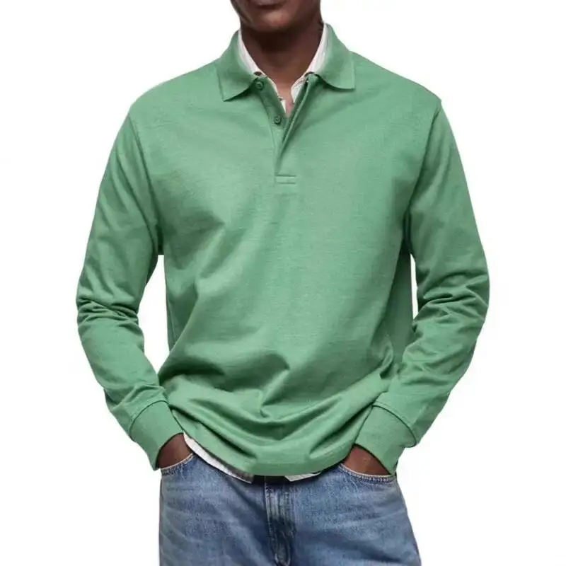 

New European American Men's Casual Tees Versatile Long-Sleeved Button-Down Collar Shirt Tops