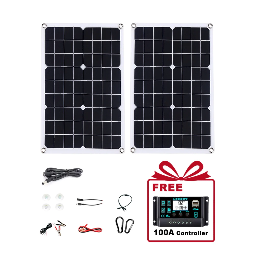 SOECOPO 1000W Portable Solar Panel Kit - 2*18V Photovoltaic Panels for Camping. Includes Free 100A Controller & USB 5V Charging. view 4
