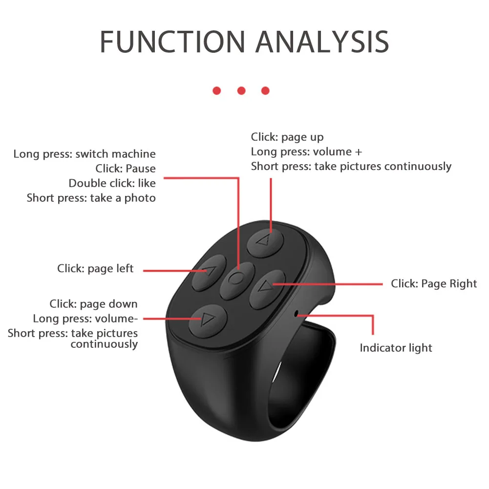 Fingertip Remote Control Ring Selfie Video Controller Automatic Page Turner Browsing For Tik Tok Phone Bluetooth-compatible 5.3