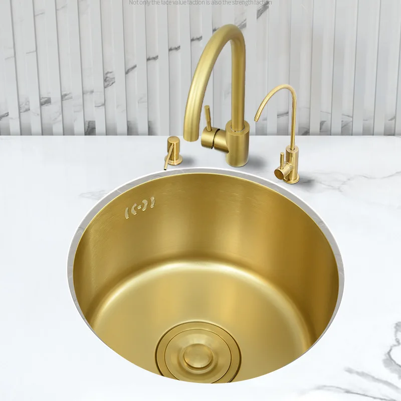 40cm x 40cm 304 Nano Gold Stainless Steel Kitchen Wash Basin Bar Counter Mini Small Circular Sink Single Slot