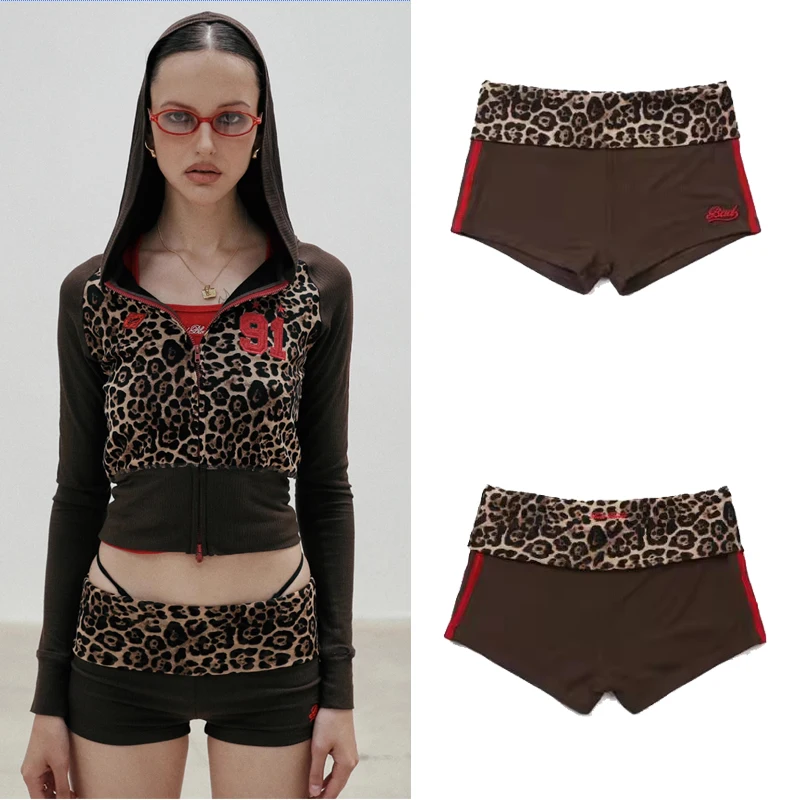 

Ретро-шорты в американском стиле с леопардовым принтом, женские, с вышитыми буквами, с низкой талией, сексуальные, универсальные, повседневные брюки, летняя мода