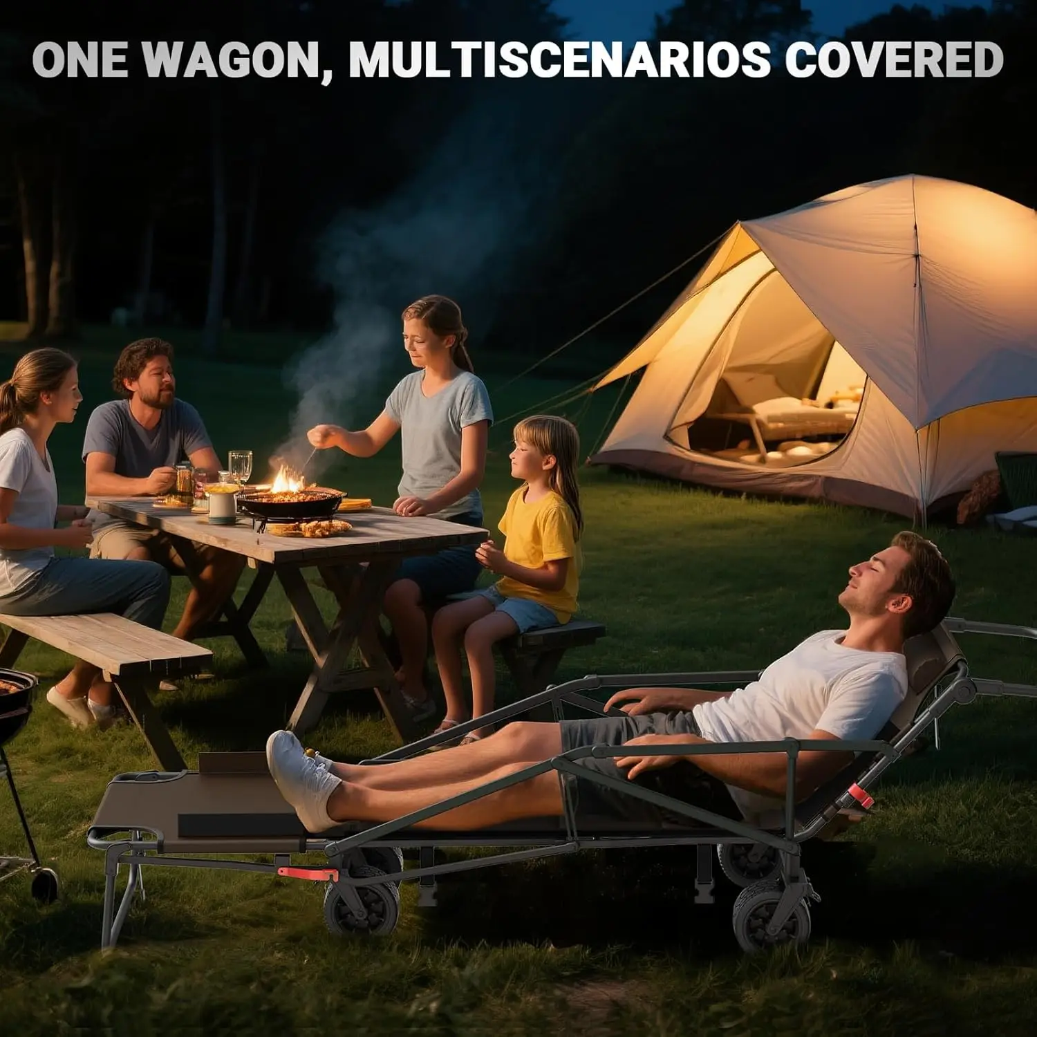 عربة قابلة للطي شديدة التحمل - عربة قابلة للطي 2 في 1، سعة 650 رطل، عجلات لجميع التضاريس مع دعامات وجيوب جانبية (بني) تخفيضات كبيرة