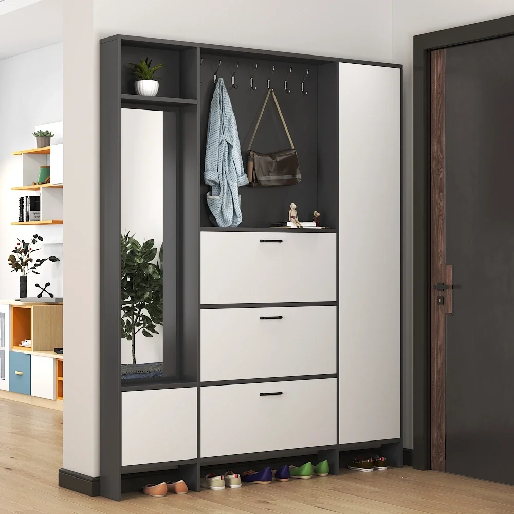 Wall Home Doorway Large Capacity Coat and Cap Entrance Cabinet Simple Modern with Mirror