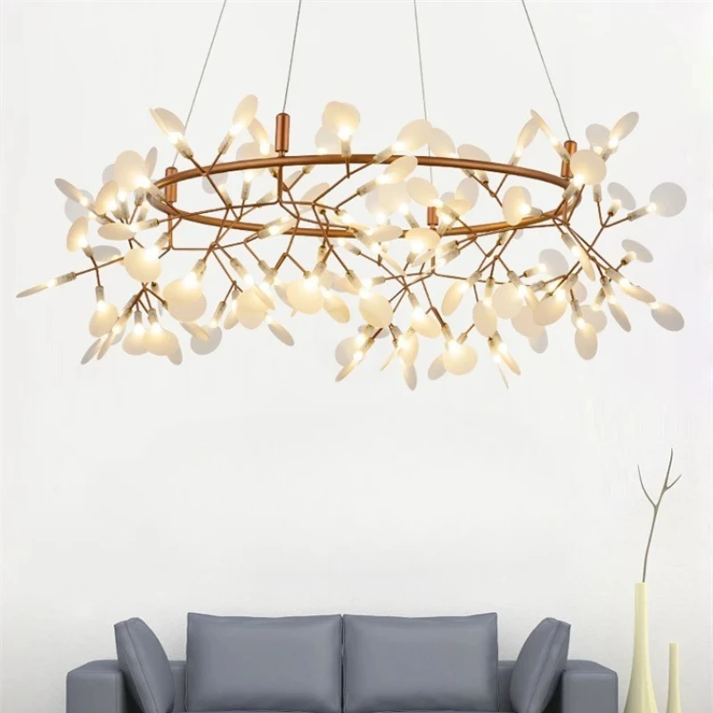 

Nordic Personallity Ceiling Chandelier Firefly Lampshade Living Room Kitchen Cafe Restaurant Round LED Hanging Lighting Fixture