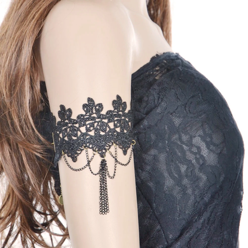 قابل للتعديل الأسود شرابة الذراع خمر الدانتيل الحرفية زهرة نمط سوار الزخرفية لحفل أداء الرقص هدية #2