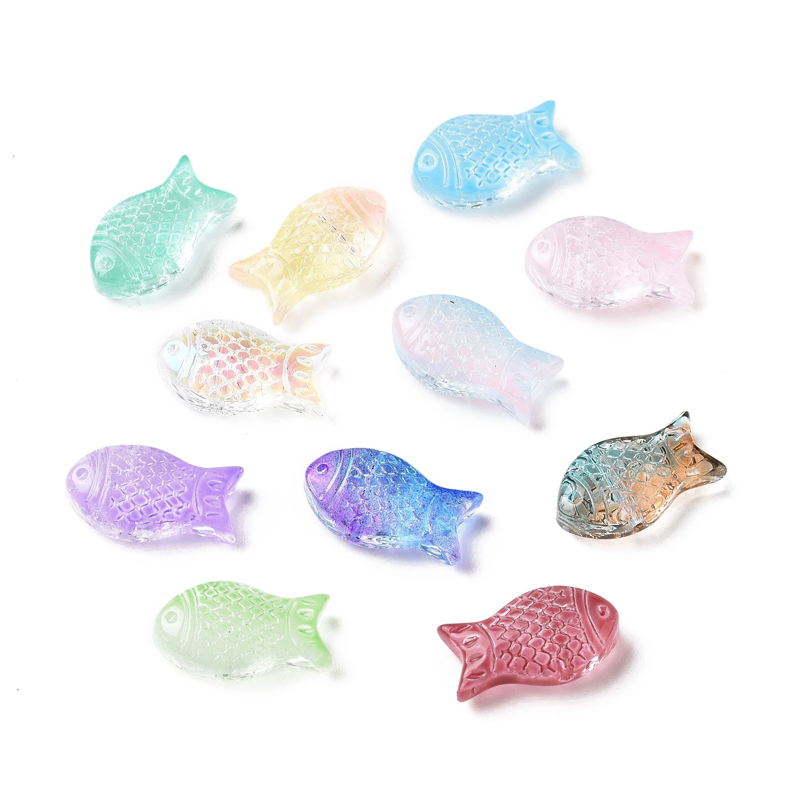 

50pcs Fish Glass Beads Transparent Spray Painted Lampwork Beads Loose Spacer Bead Bracelet Necklace Jewelry DIY Making 15x8x5mm