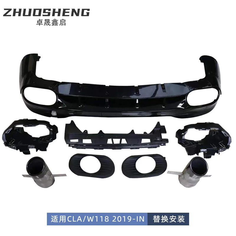 Rear Lip for Mercedes CLA W118 CLA35 AMG, Black Exhaust Tips, Bumper Kit, Car Body Parts, Styling Accessories, Vehicle Trim