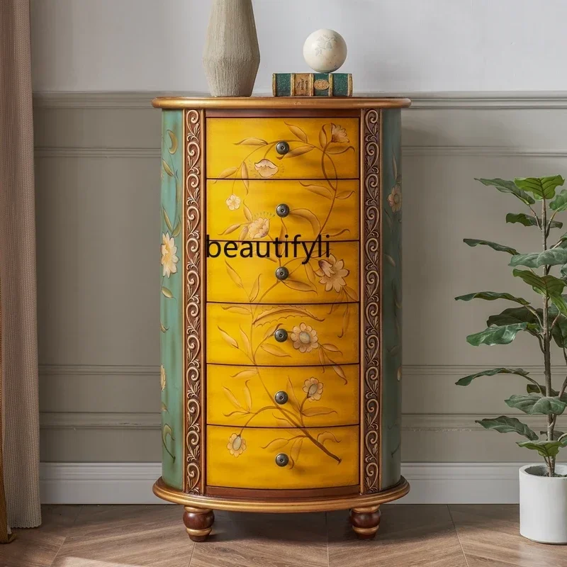 Hallway Chest of Drawers Solid Wood American Oval Clothes Closet Decorative Storage Cabinet Vintage Painted Complete Set image 2