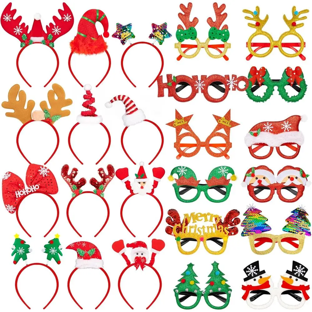 

Набор из 48 рождественских очков и оленьих рожек с 24 уникальными дизайнами для праздничных торжеств