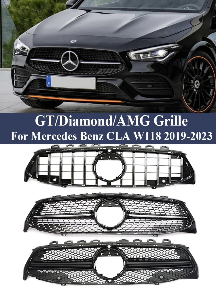 Front Bumper Panamericana GrFor Benz CLA W118 C118 X118 Diamond AMG GT Style Grille Car Accessories CLA45 CLA35 2019-2023