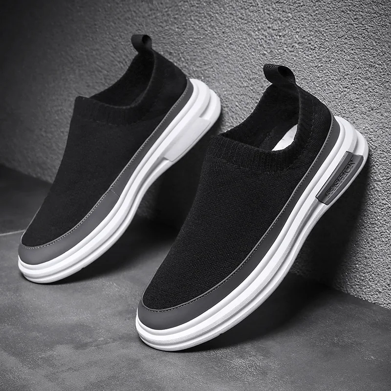 Men\'s Casual Sneaker Heighten Platform Round Toe Flat Heel Low Top All-match Slip-on Walking Fashion New Spring Autumn Main Push