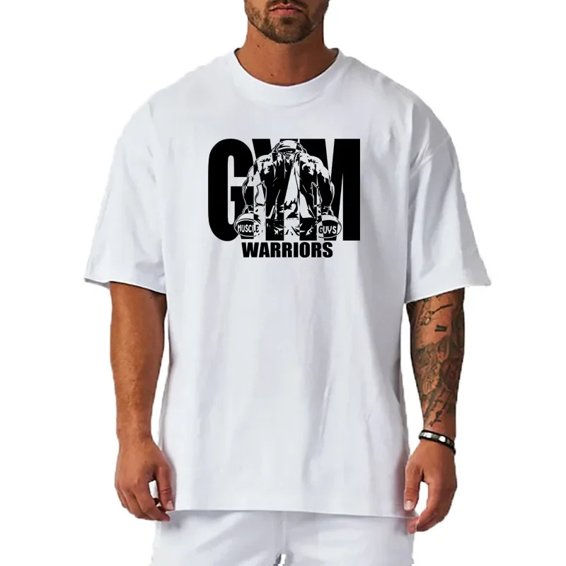 Summer Oversized Mens Cotton Loose Dropped Shoulder Fitness Summer Gym Sports Bodybuilding Short Sleeve T-shirt image 3