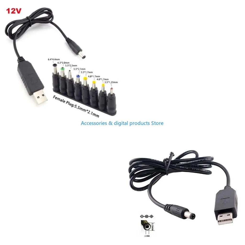 77JD USB a 8 Cable adaptador conector orificio redondo Cable elevador USB DC5/9/12V