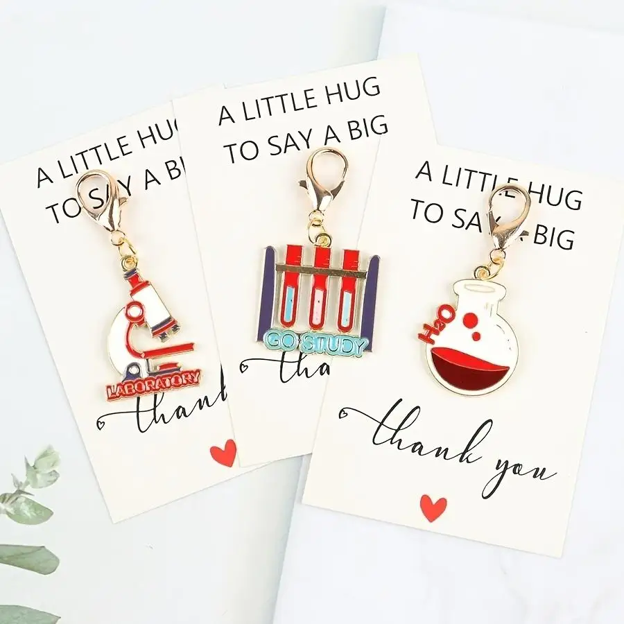 1/5/10/20/50/100pcs Set of 3 Fashionable Chemistry-Themed Keychains --- Includes an inspirational welcome and thank-you card, wi
