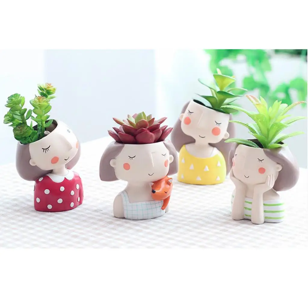 1pcs Girl & Boy Design Mini Flower Pots Cacti Succulent Plant Container Flowerpot Garden Planter Window Box Home DIY Decor