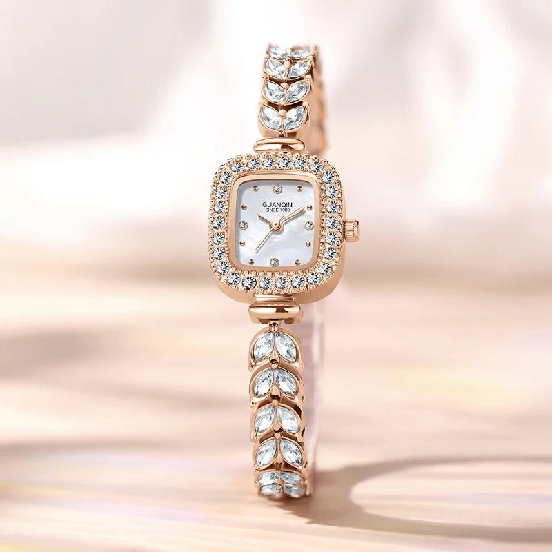 

GUANQIN Luxury Lady's Quartz Watch Mother-of-Pearl Dial Fish-Tail Chain Strap Leisure 30M Waterproof Watch for Women for Gifts
