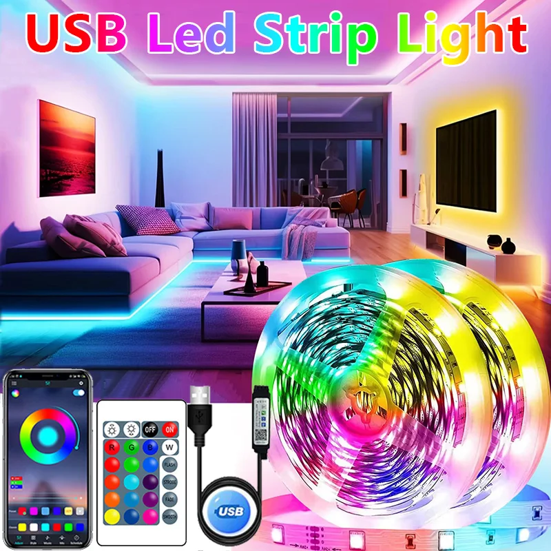 USB Led Strip Lights 1-30M Music Sync Color Change Led Light Flexible Ribbon Tape Luces Led Diode for Christmas Room Decoration