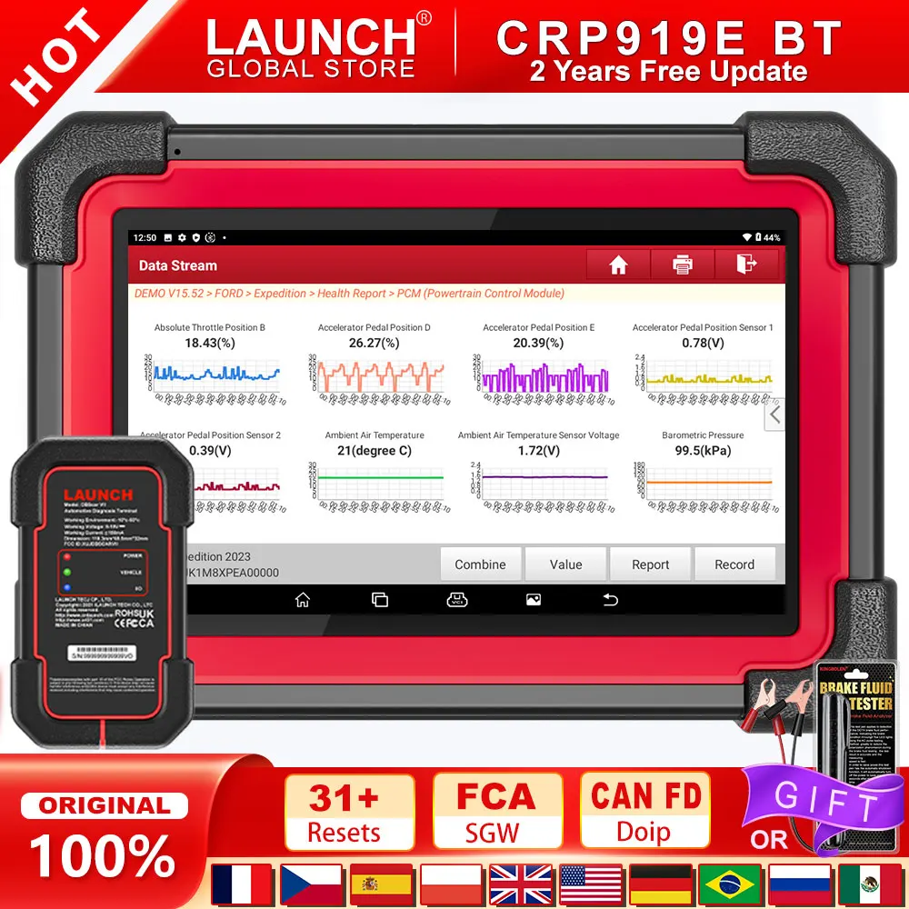 LAUNCH X431 CRP919E BT Car Diagnostic Tool OBD2 Scanner DBScar VII VCI Auto with Active Test ECU Coding CANFD DOIP 31+ Reset