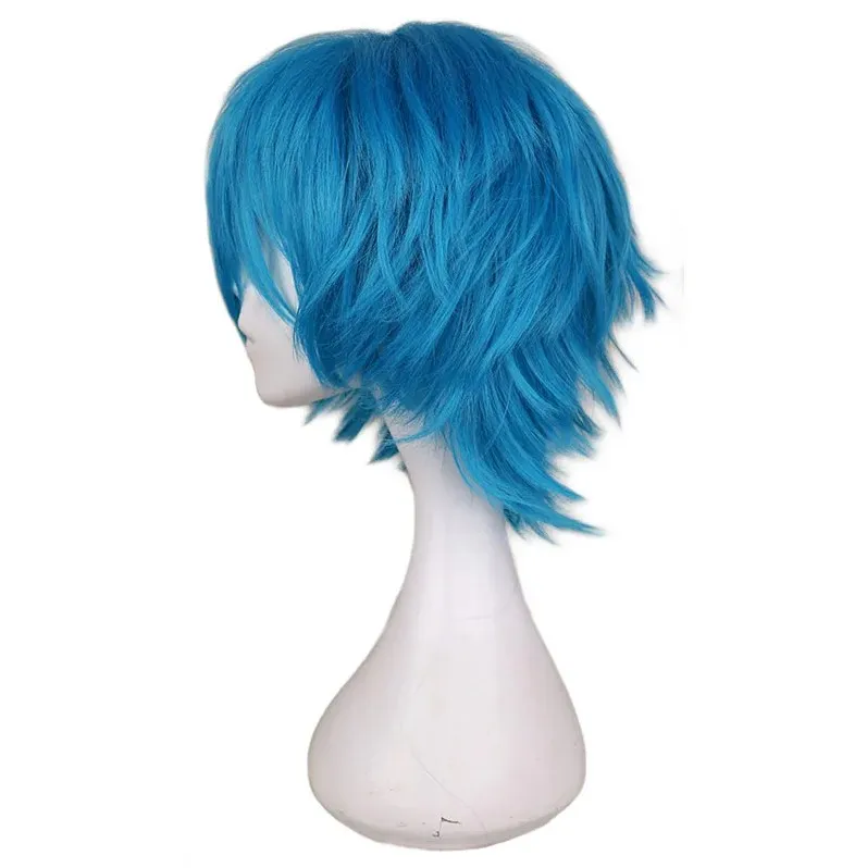 Anime Sally Face mask inspired Wig Blue Short Synthetic Cosplay Wigs Heat Resistance Party Wigs Halloween Party