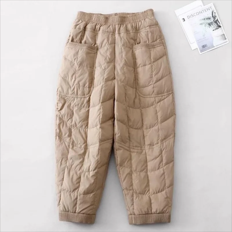 Winter Down Cotton Pants Women High Waist Thick Loose Casual Mom Straight Pants Pockets Trousers Ultralight Warm pants