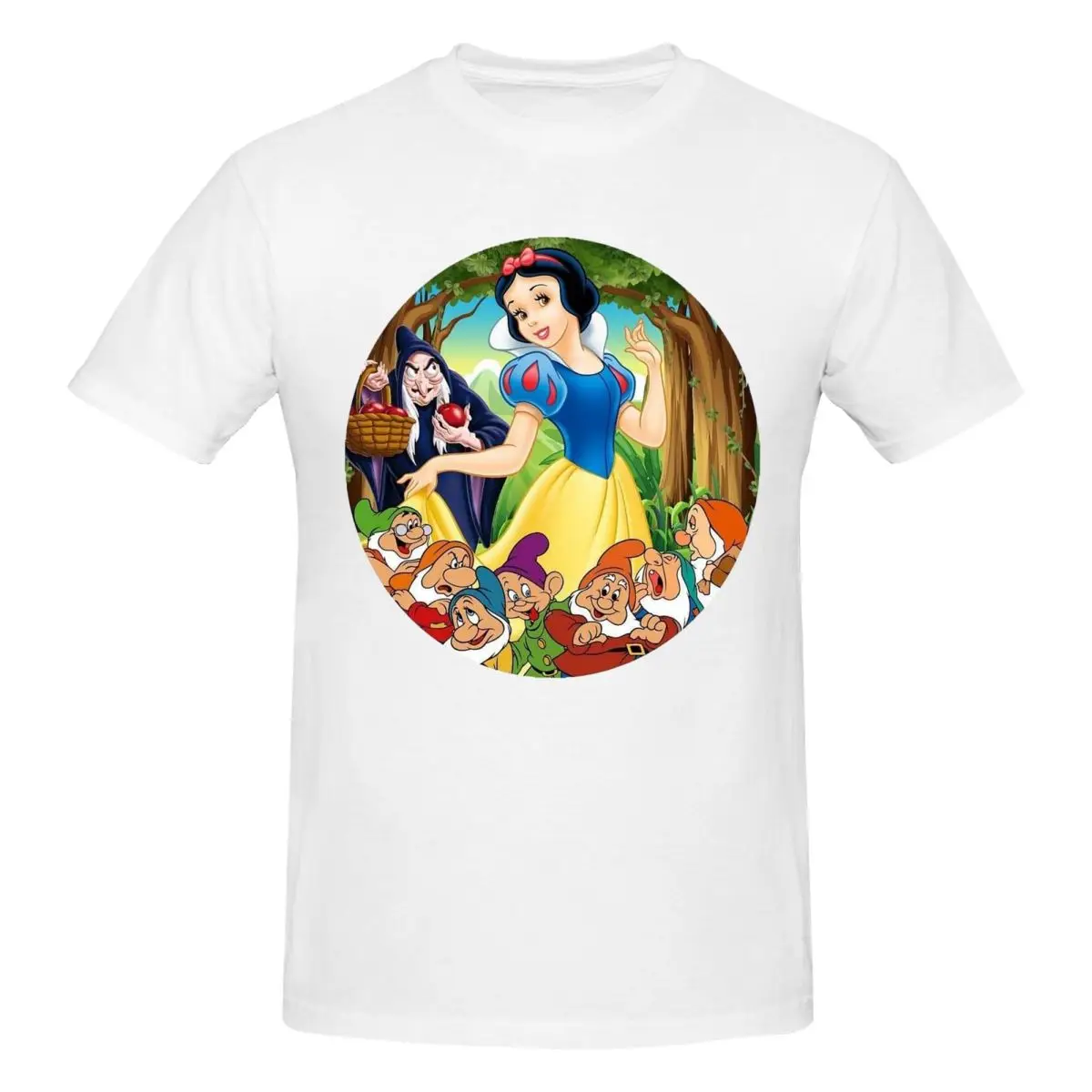 

Футболка «Белоснежка и семь гномов» для мужчин, хлопковые футболки больших размеров, мужские футболки с коротким рукавом и круглым вырезом, летняя одежда, топы S-6XL