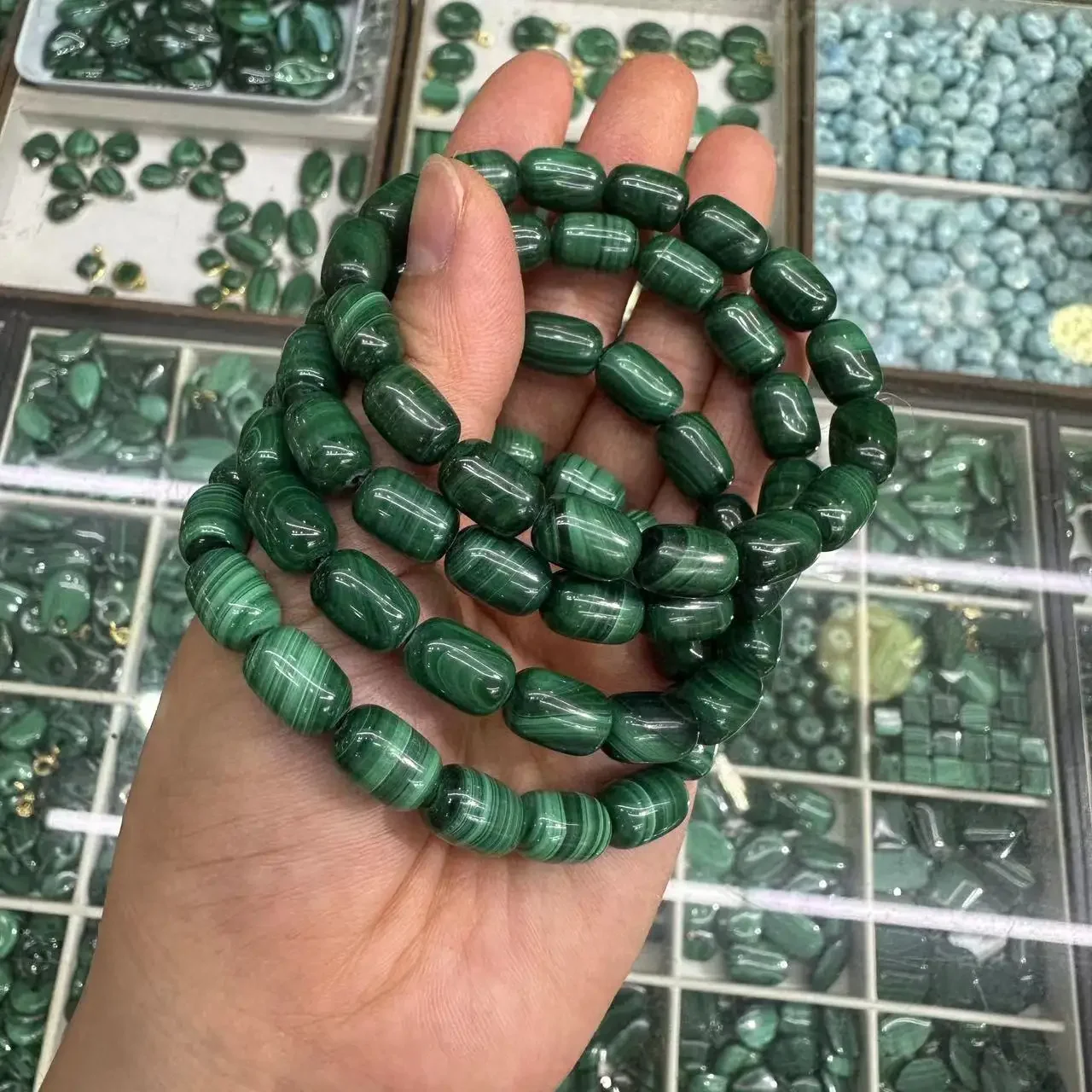 AAA Genuine Natural Green Malachite Chrysocolla Bracelet 8*11.5mm Women Men Healing Stone Stretch Rectangle Beads Crystal AAAAA