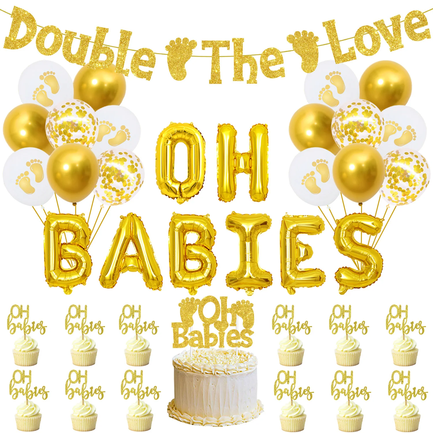 

Twins Baby Shower Decorations OH Babies Party Supplies with Glitter Double The Love Banner OH Babies Balloon Cake Toppers Set