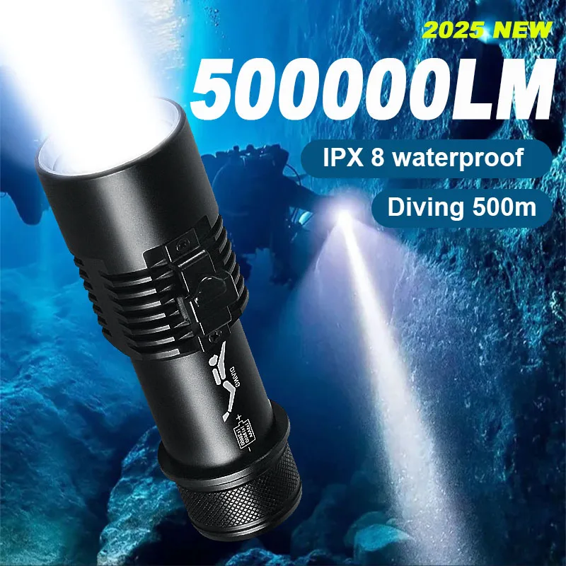 

5000 мАч светодиодный фонарик для дайвинга 500000LM XHP199 подводный фонарь для подводного плавания IPX8 водонепроницаемый профессиональный мощный фонарь для дайвинга