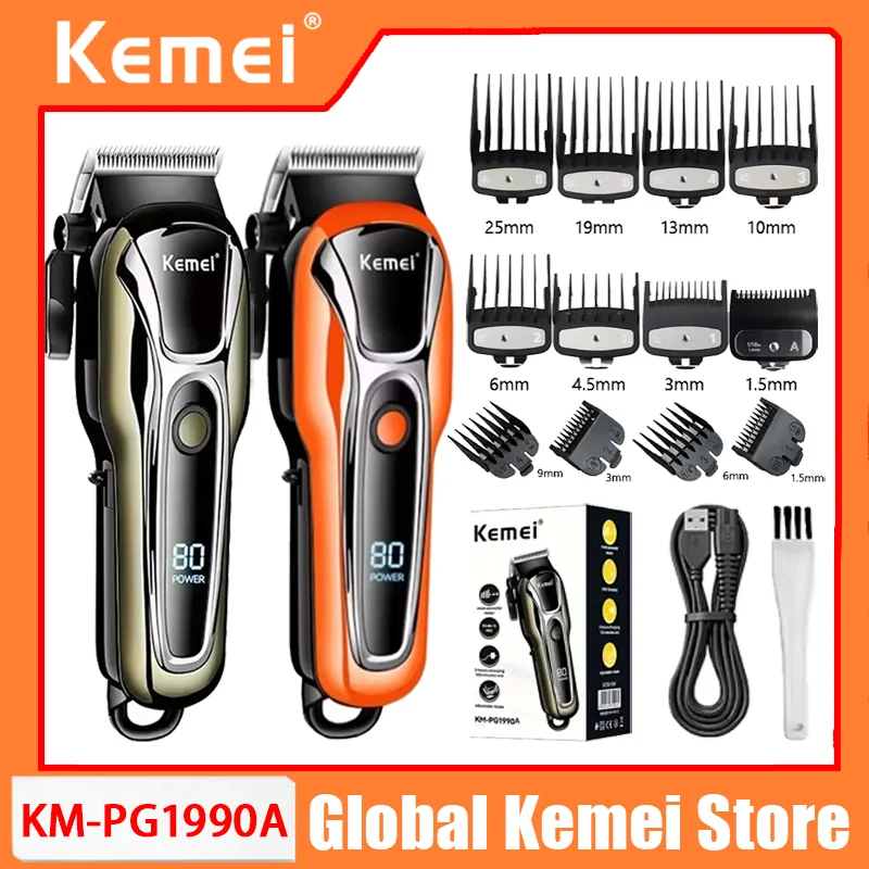 Kemei PG1990A Rechargeable Hair Clipper or Limit Combs Professional Cordless Men Hair Trimmer Men's Hair Cutting Machine Barber
