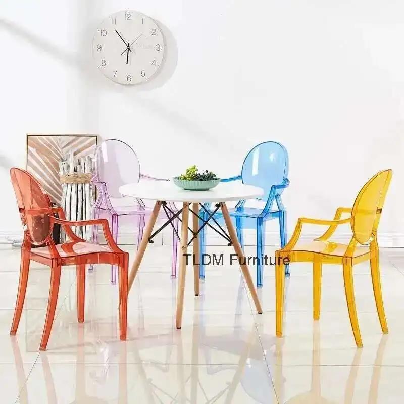 

Transparent Acrylic Children's Plastic with Armrests and Backrests PC Chair Children's Version Baby Chair 4pcs Home Furniture