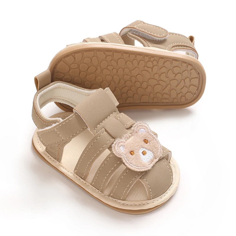 0-1Year Baby Shoes Infant Pre-Walker Shoes Cute Teddy Bear Pattern Summer Sandals Soft Sole Adjustable Strap Daily Footwear