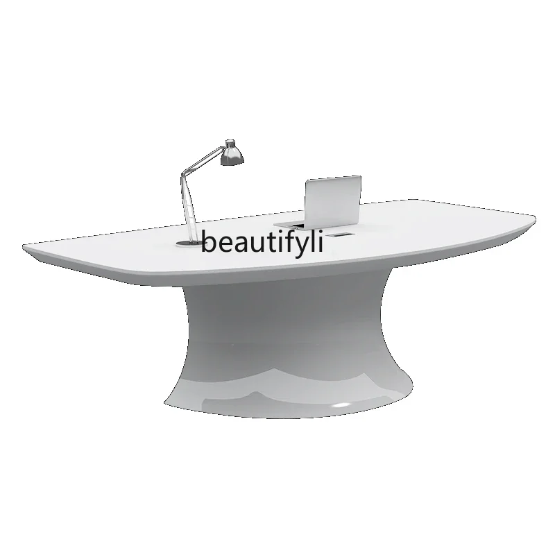 

02Consultation Table Reception Negotiation Beauty Salon Desk Home White Modern Minimalist Creative and Slightly Luxury Table