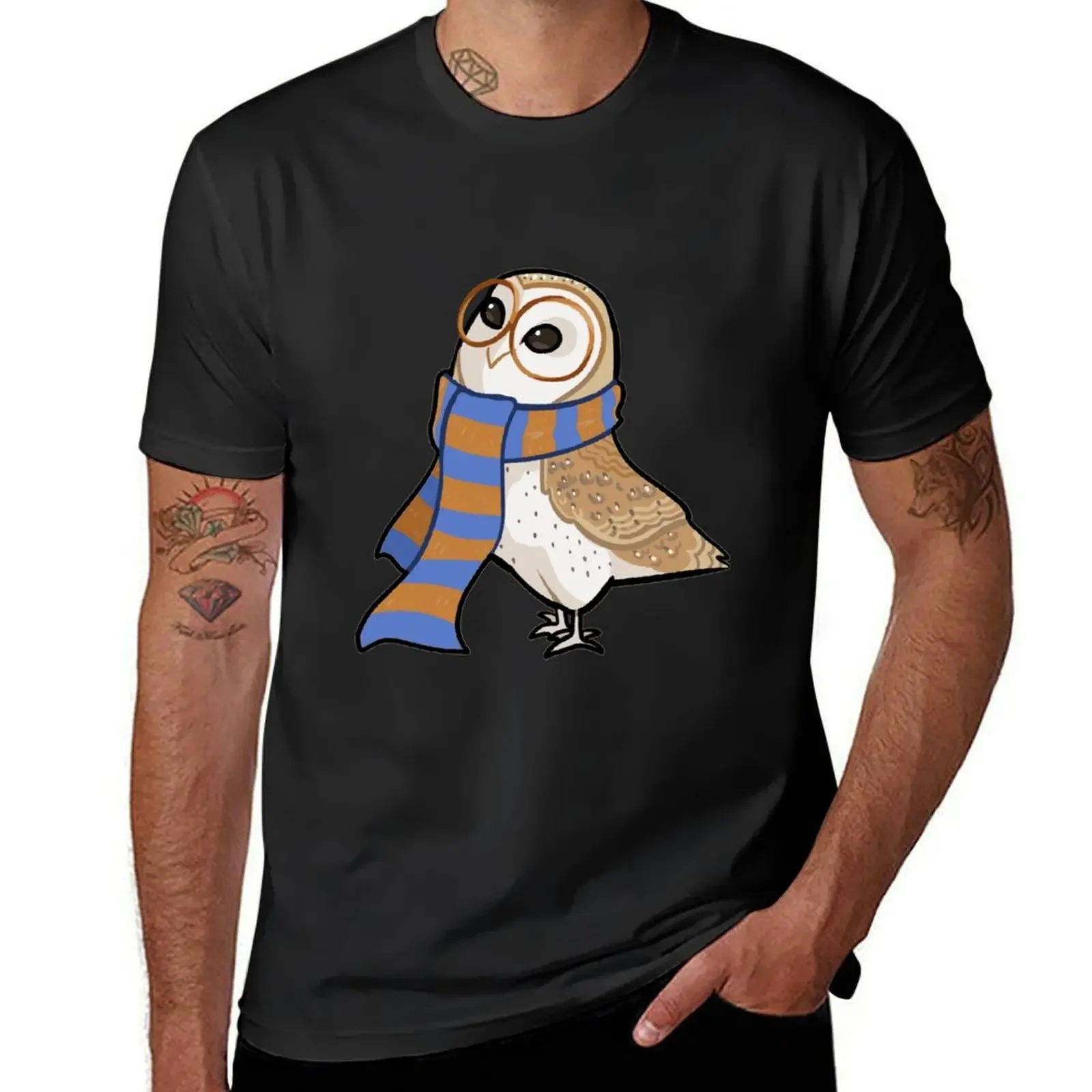 Smart Barn Owl with Scarf T-Shirt designer shirts plus size clothes plain t shirts men