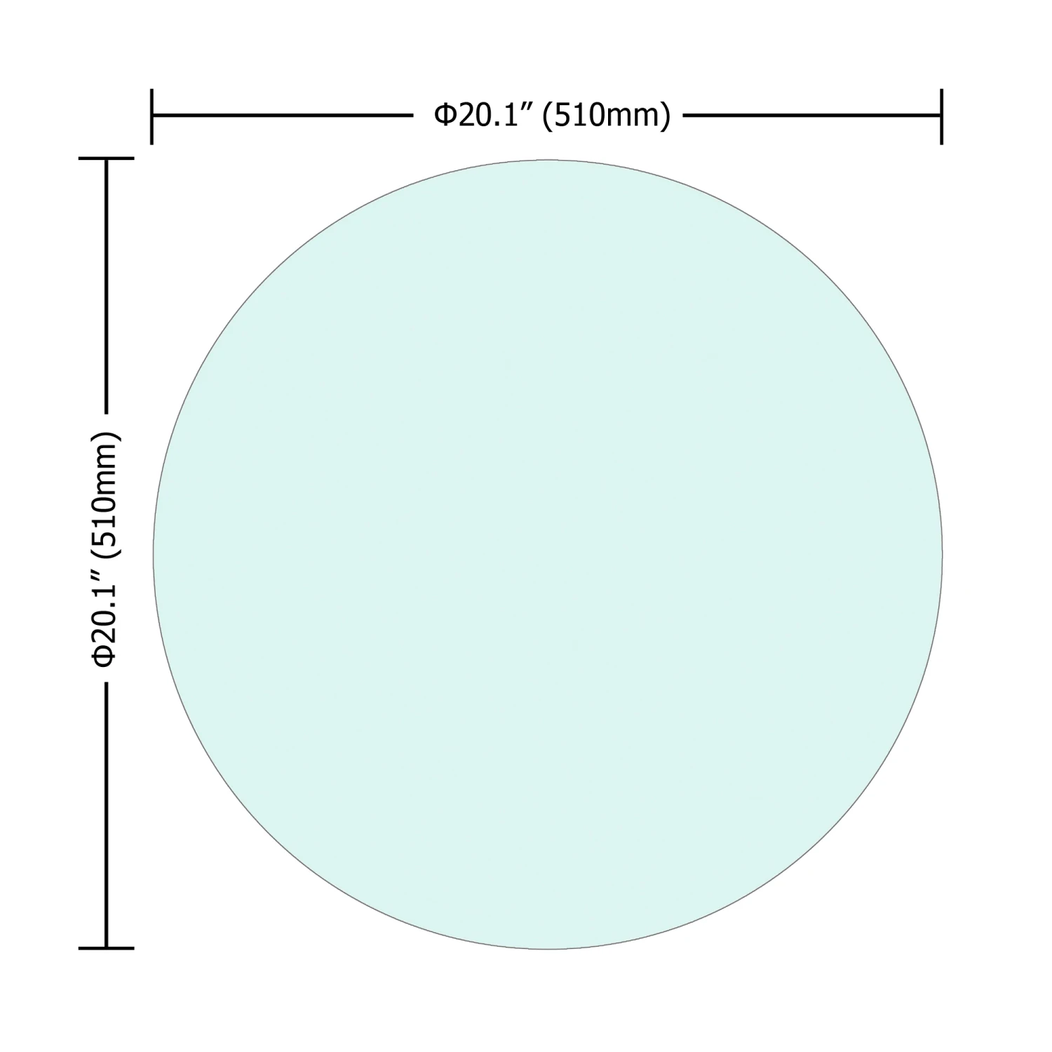 Plateau de table rond en verre du Guatemala, bord poli plat optique, verre transparent, 20 po, 1/4 po