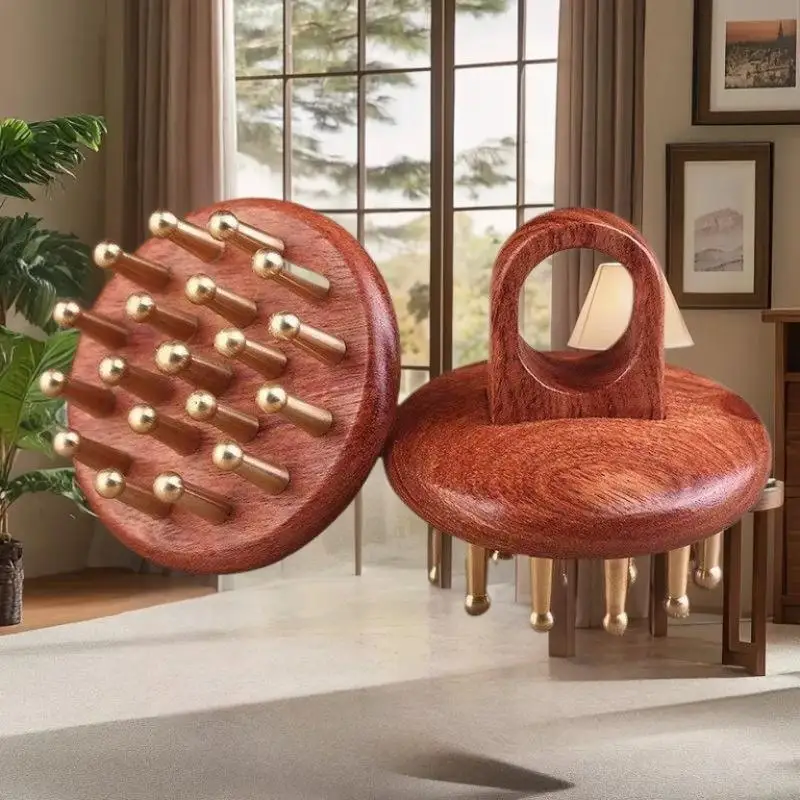 

Head Meridians Massage Comb Copper Sandalwood Meridians Fine Tooth Comb Needling Guasha Scalp Massage Brush Relax Body Massager