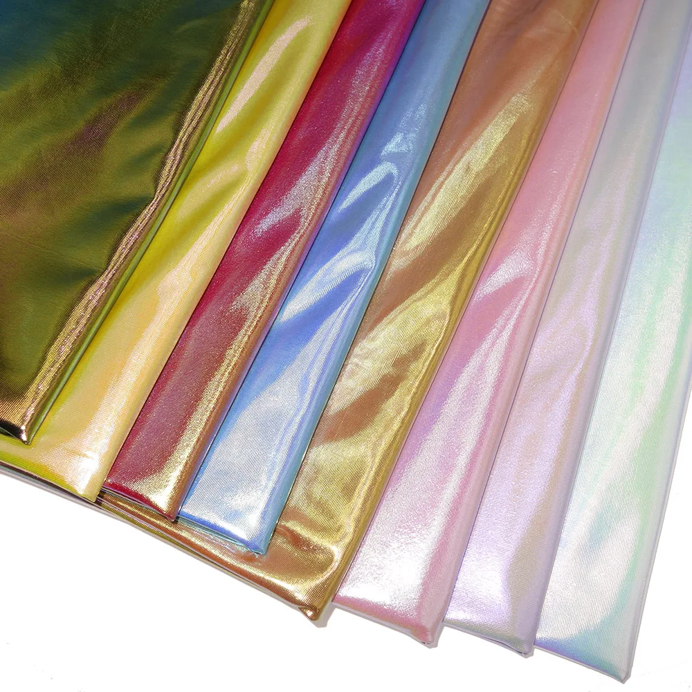 Stretch Shiny Laser Bronzing Spandex Fabric Material PU Glossy Leather Fabric For DIY Stage Cosplay Costume Dress