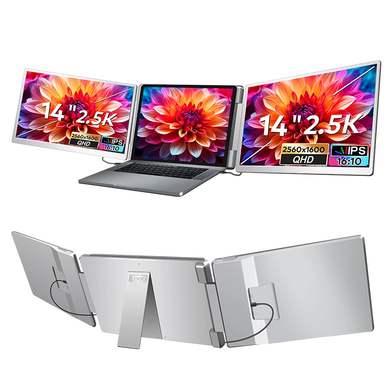 OEM/ODM S7Pro 14 Inch 2.5K Portable Triple Display Monitor 2560x1600 IPS for Laptop Extend MacOS Pro Max Windows Stock Trading