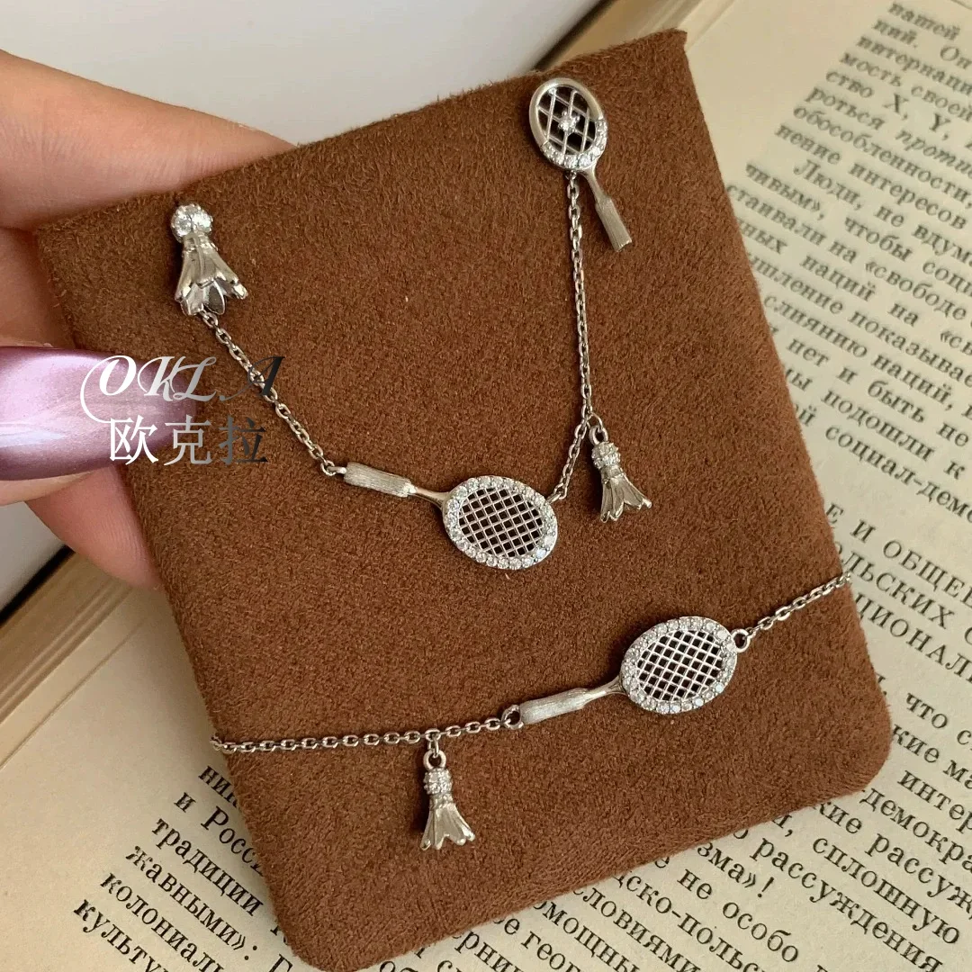 

Foydjew Fashion Creative Badminton Racket Design Gold Color Necklaces Bracelets Stud Earrings Jewelry Sets For Women