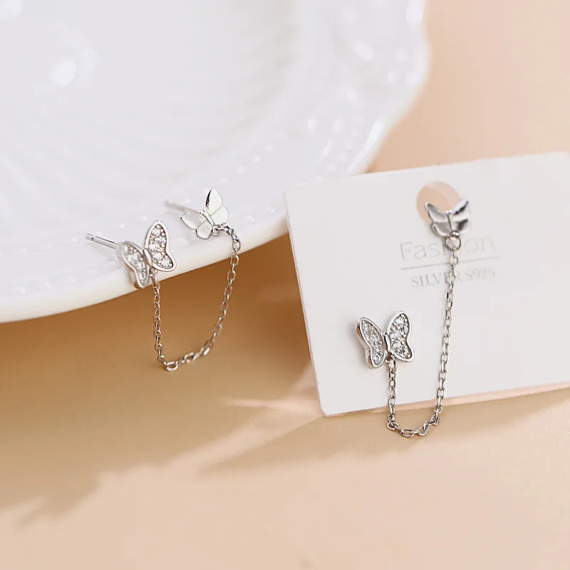 

925 Sterling Silver Earrings Woman Tassels Butterfly Piercing Luxury Earrings High Quality Ladies Wedding Vintage Jewelry