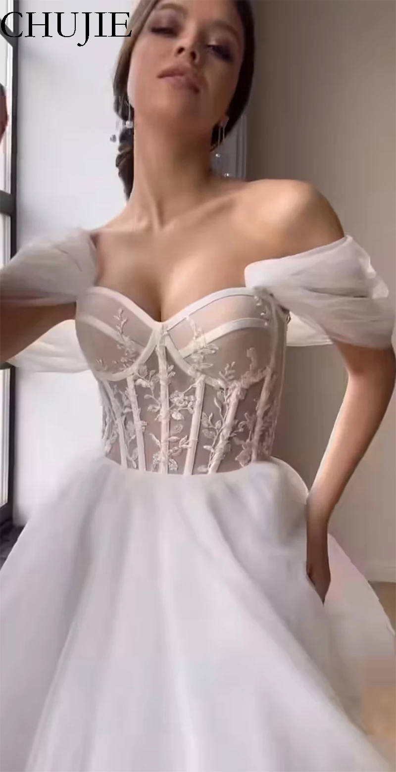 فساتين زفاف بيضاء قصيرة فستان سهرة رداء حفلات خط دانتيل مزين بالدانتيل فيستدوس دي نوفيا فيستدوس دي فييستا زواجبفروك #3