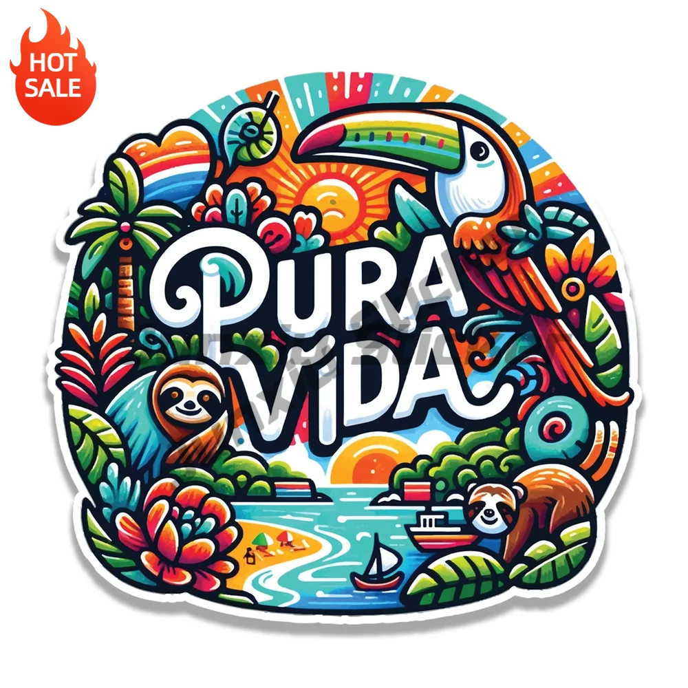 Costa Rican Pura Vida Travel Quote Vinyl Car Sticker Decal for Car Window and Water Bottle Tropical Decor