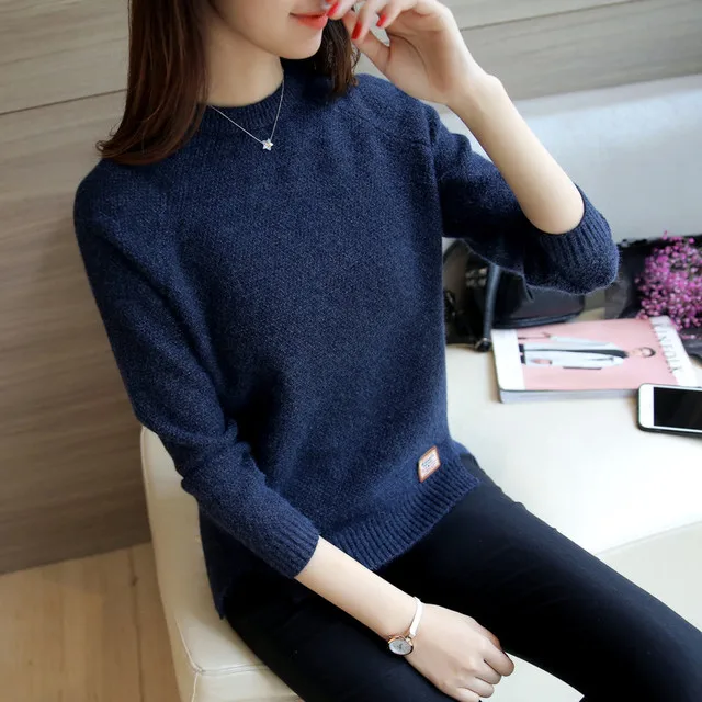 Pullover Solid Pullover Female Casual Short Knitted Sweater Women Sweaters And Pullovers Autumn Winter Long Sleeve