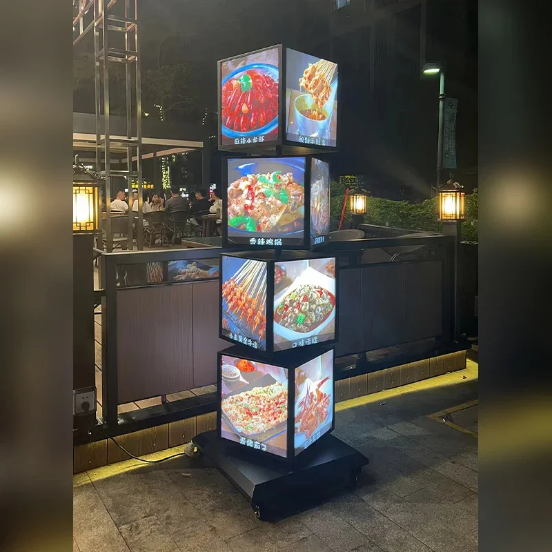 Led Soft Film UV Advertising Light Box 4-sided Rotating Cube Light Box Outdoor Display